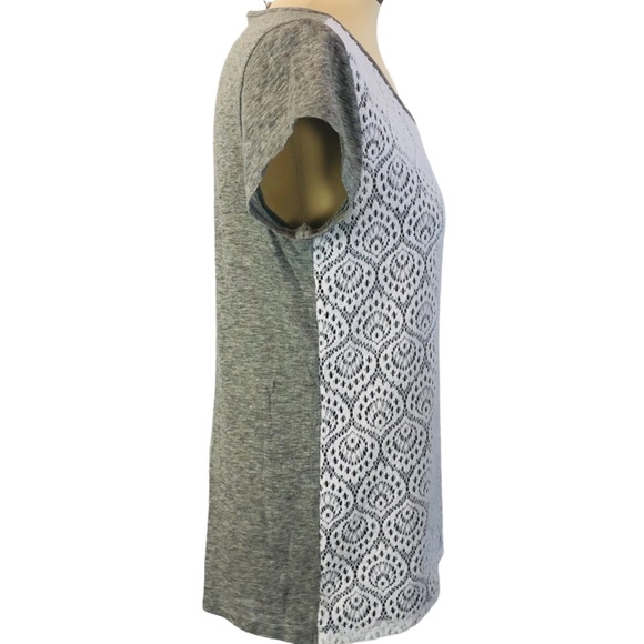 LIZ ClAIBORNE Gray Top w Lace overlay Round neck, Short sleeves, Front lined M - Picture 5 of 6